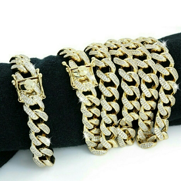 Hip Hop styleiced out 14k pt Cuban chain/ Bracelet - Picture 3 of 4